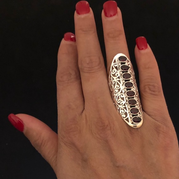 Beautiful Sterling Silver Garnet Knuckle Ring - Picture 2 of 8